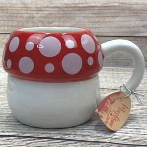 10 Strawberry Street Mushroom 20oz Mug Red White Polka Dot Ceramic Unused w/ Tag